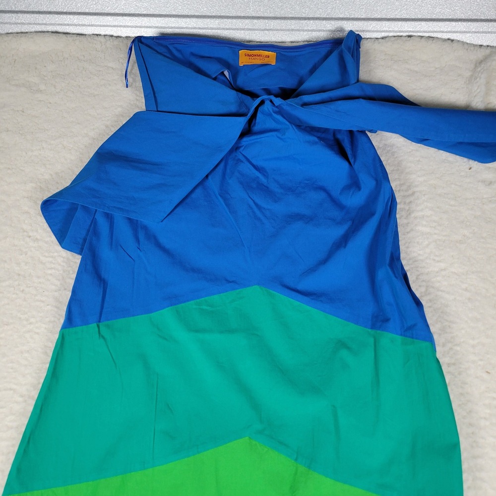 Simon Miller Mango Dress Womens S Blue Green Colorblock Strapless Wrap Midi Knot - Picture 4 of 16